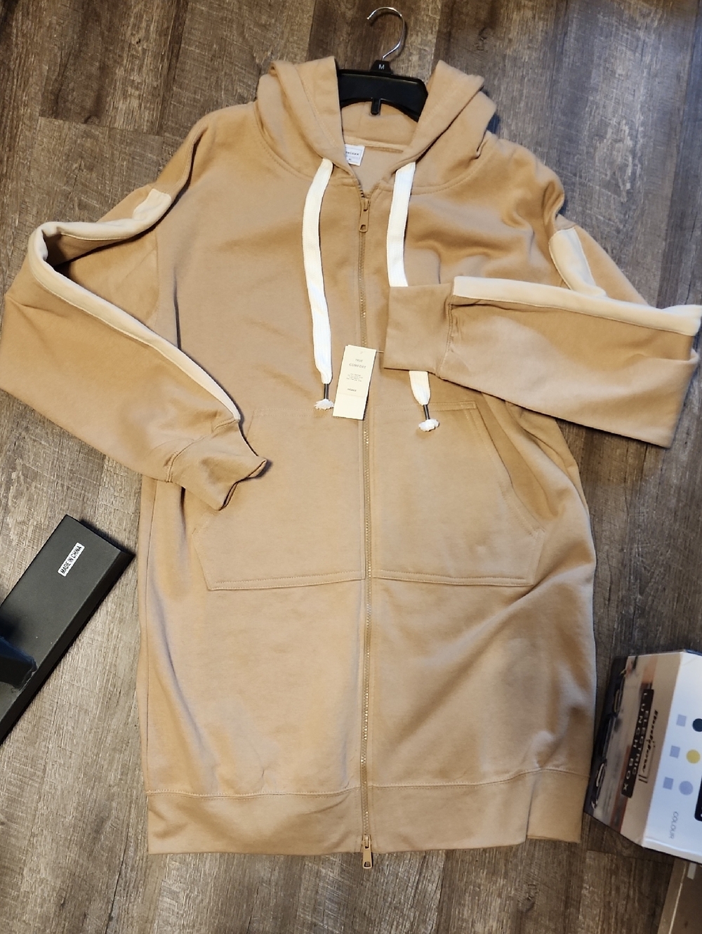 Relaxx Beige Zip-Up Hoodie Dress with Contrast Trim